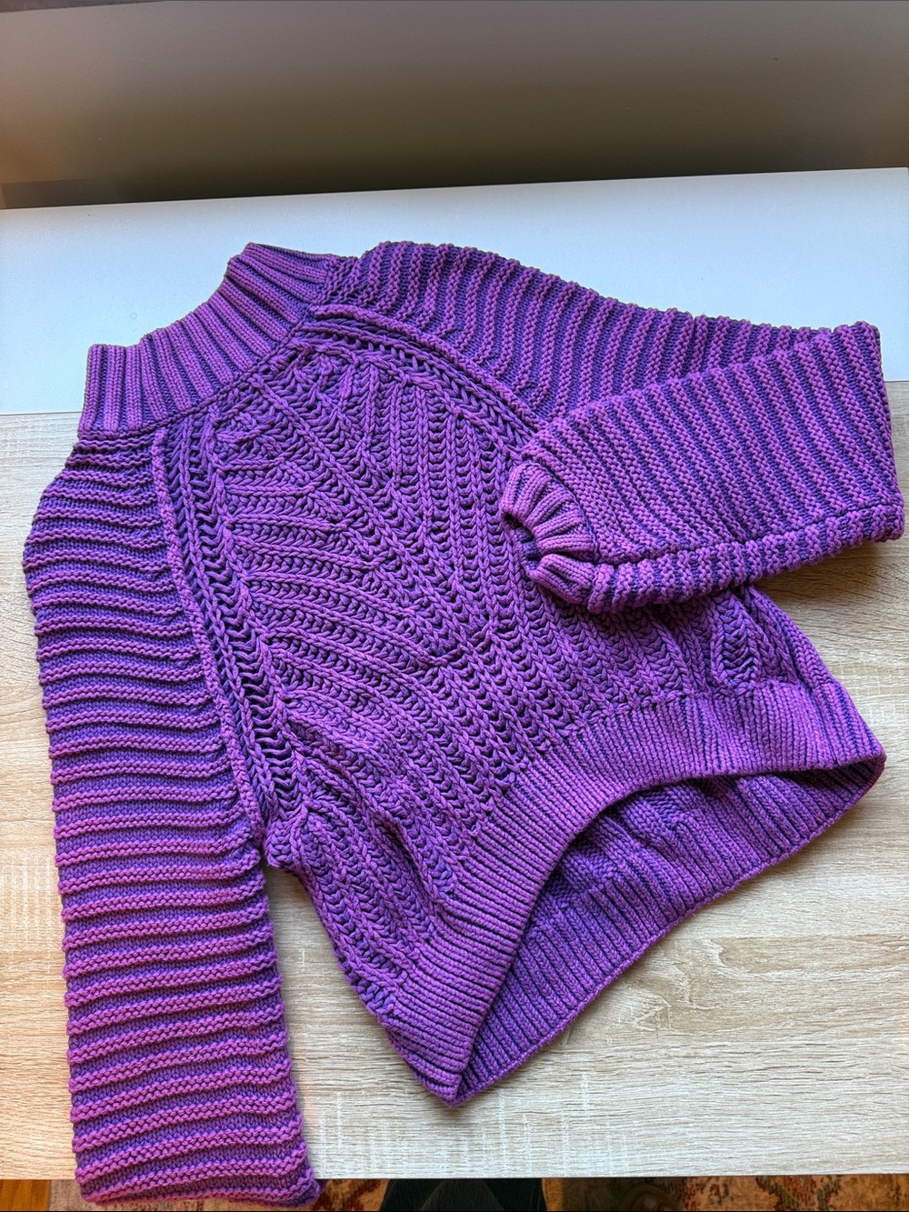 Free People Purple Cable-Knit Turtleneck Sweater